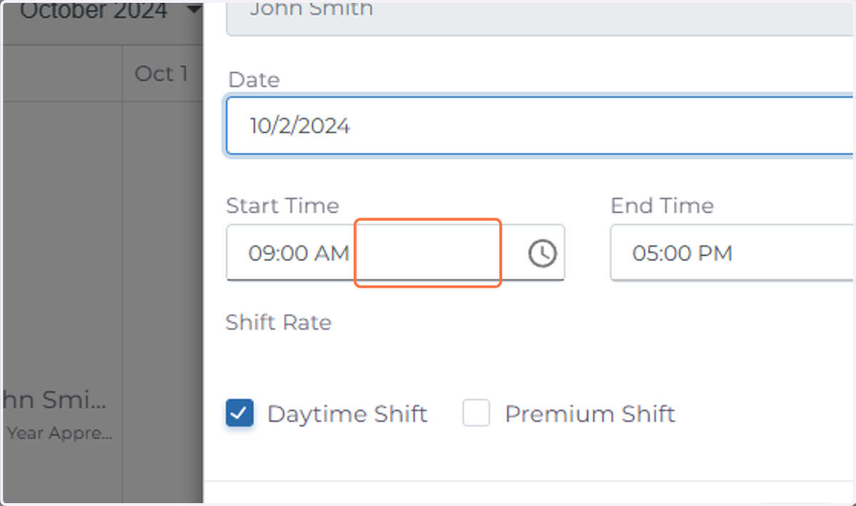 Select Time & Shift Type