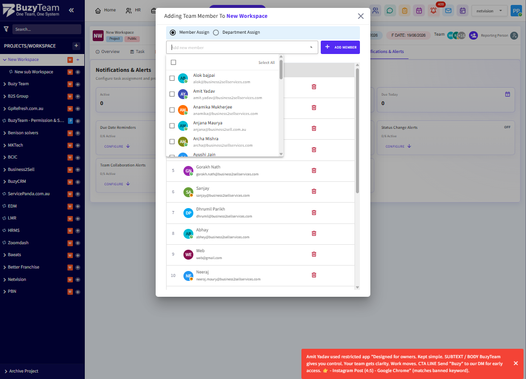 Choose Member Assign to manually add individual employees to the workspace.