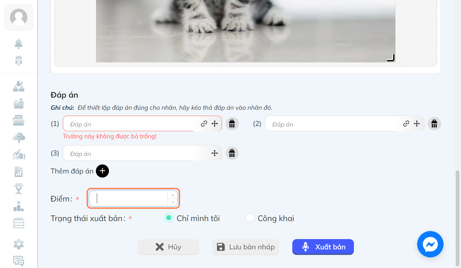 Nhấn vào "Điểm" và nhập điểm