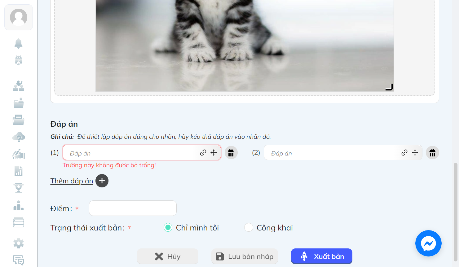 Nhấn chọn "+" để thêm đáp án