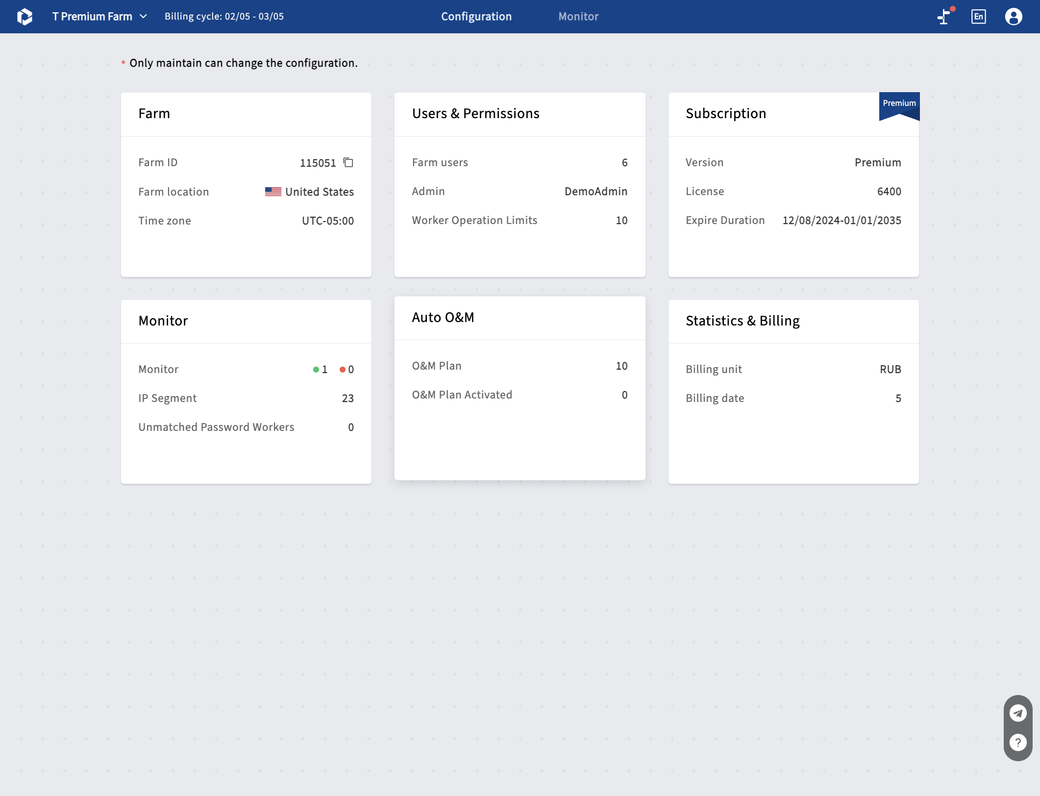 Click on Auto O&M in configuration page