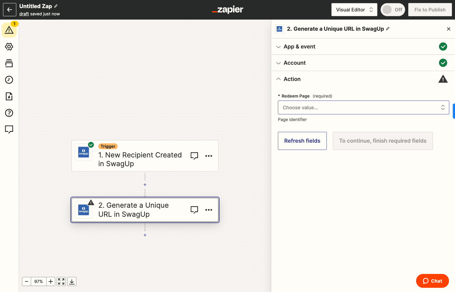 Choose Redeem Page you'd like to create Unique URLs for