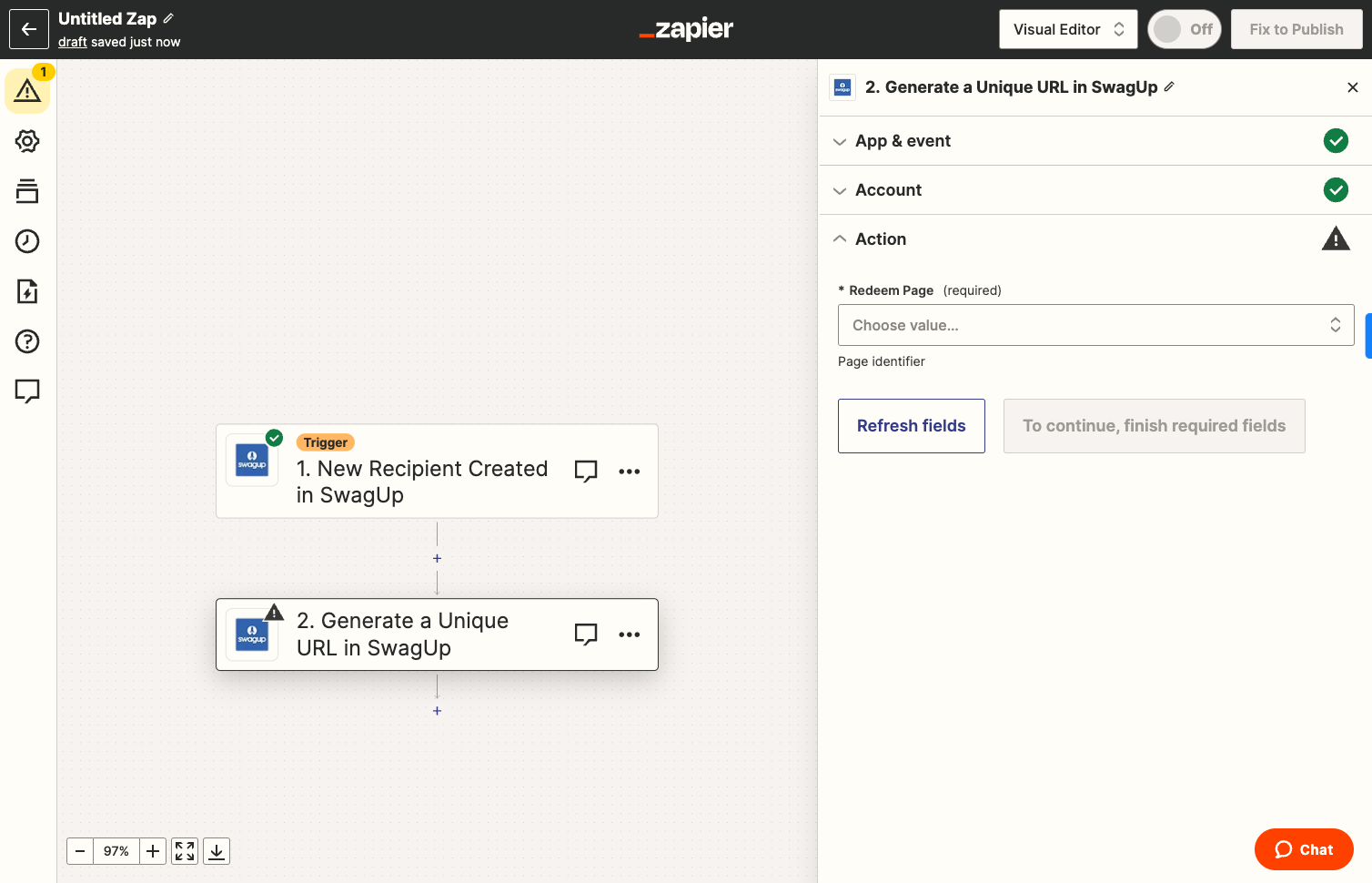 Click on Refresh fields and Continue to begin using your Zap