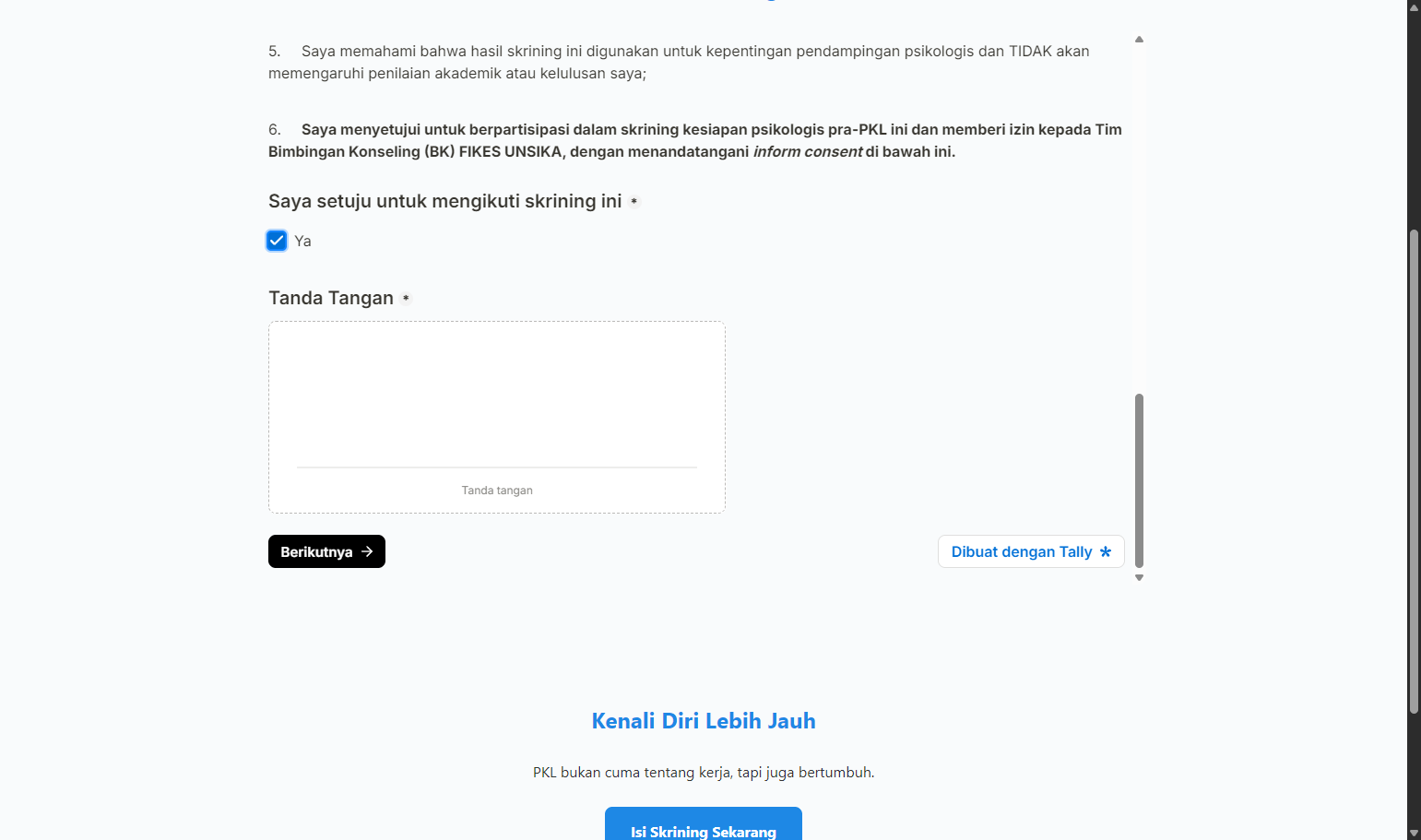 Check "Ya" dan Bubuhkan Tanda Tangan