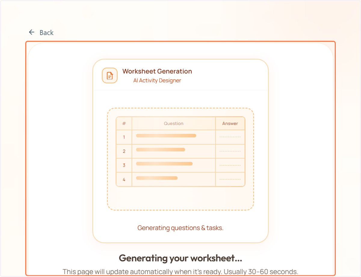 The worksheet will be generated there. It may take a few moments.
