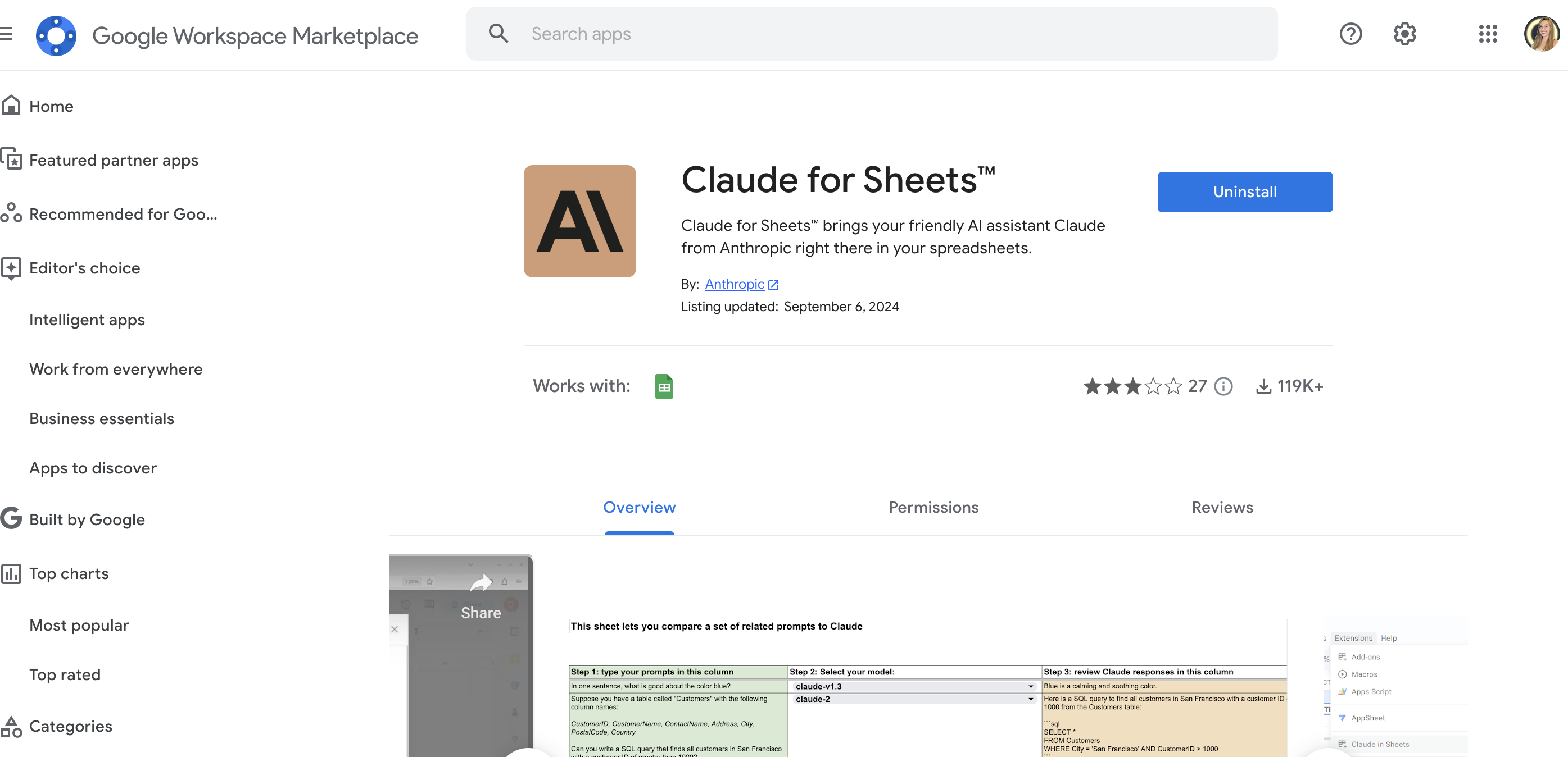 Install Claude's Add on