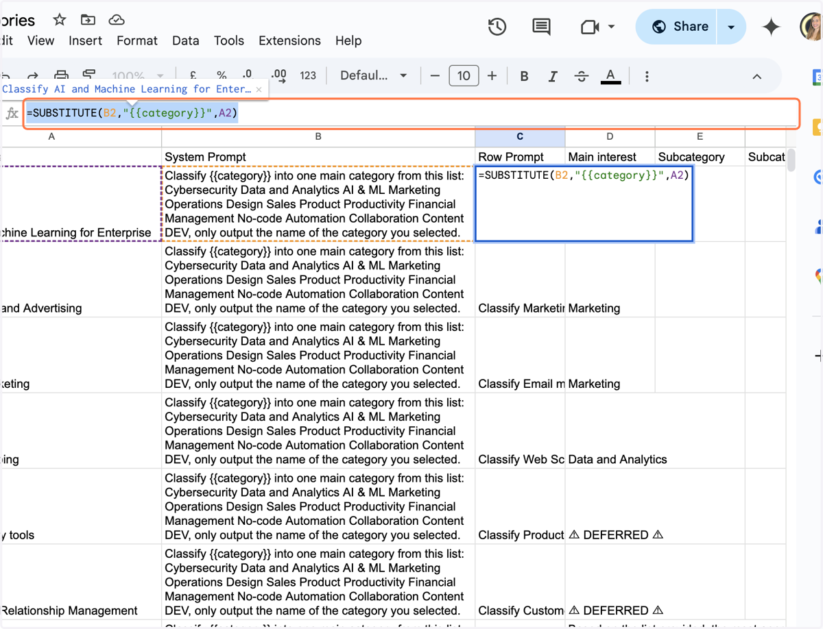 IN the Row prompt, substitute the variable