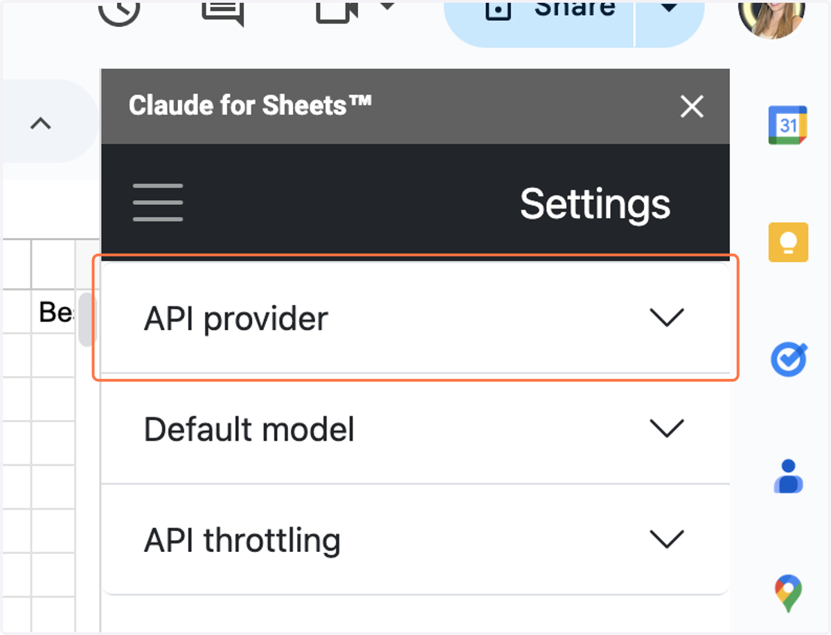 Click on API provider