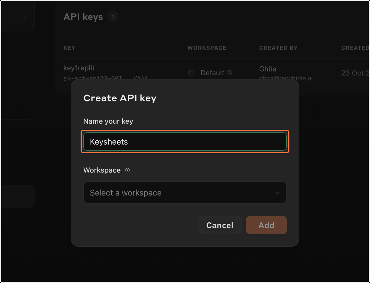 Type "Keysheets"