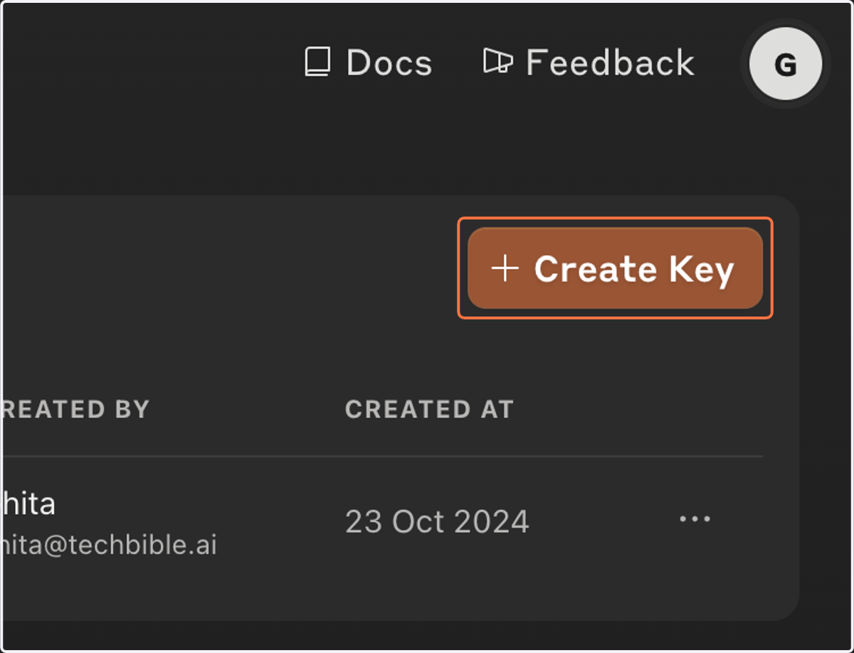Click on Create Key
