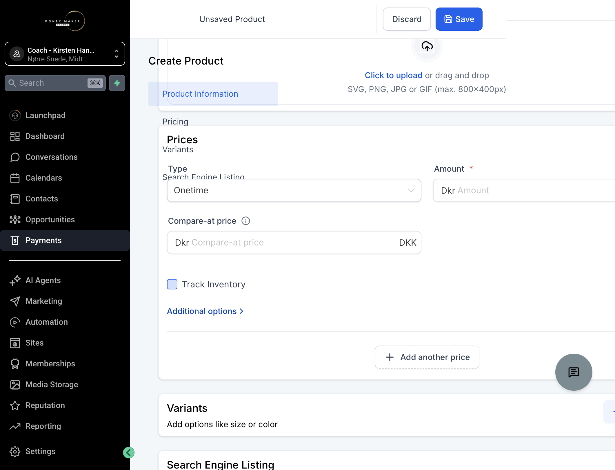 Hvis du kun vil sælge et bestemt antal - Klik på "Track Inventory"