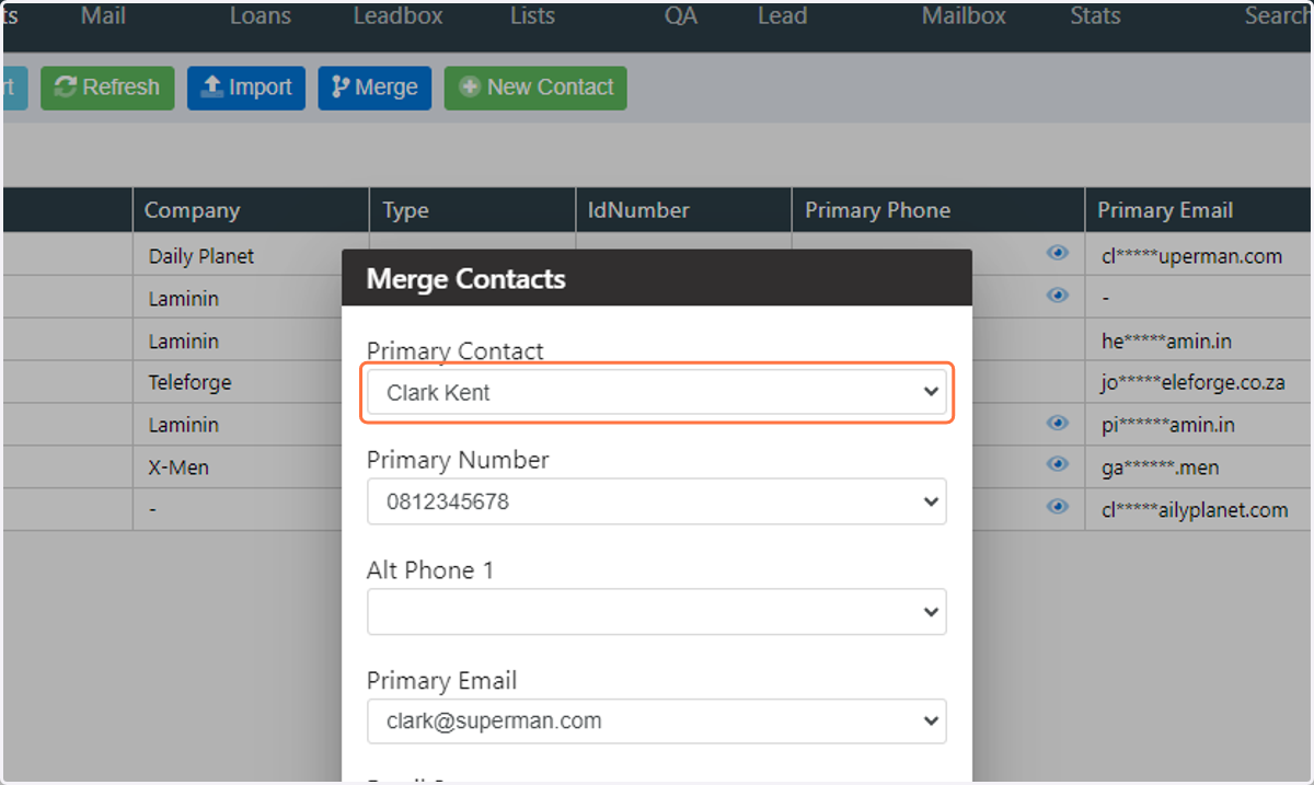 Select who the Primary Contact should be