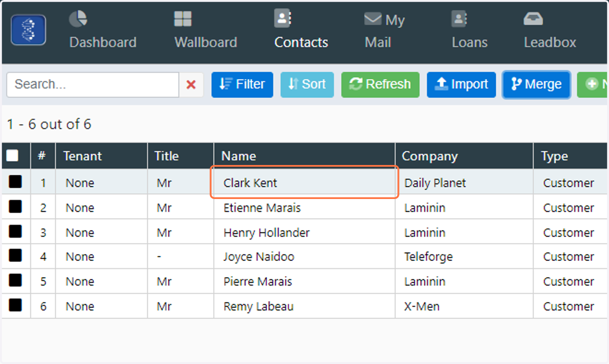 Click on the newly merged contact