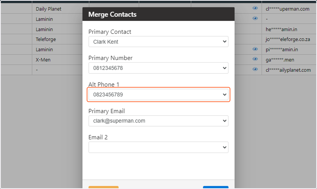 Select an alternate number