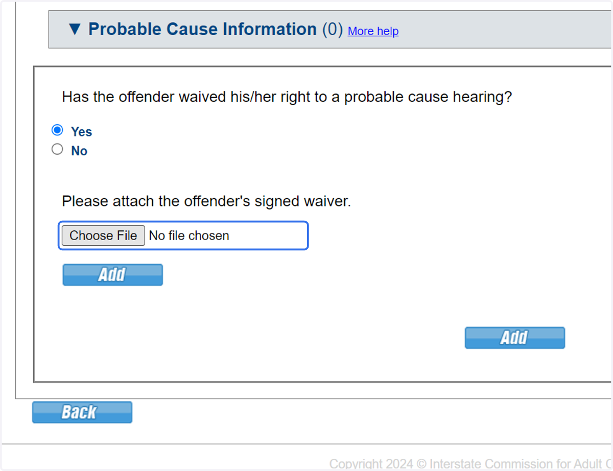 Attach the waiver of his/her right to a PC hearing, hearing report (if a hearing was conducted) or note probable cause for the violation has not been established.