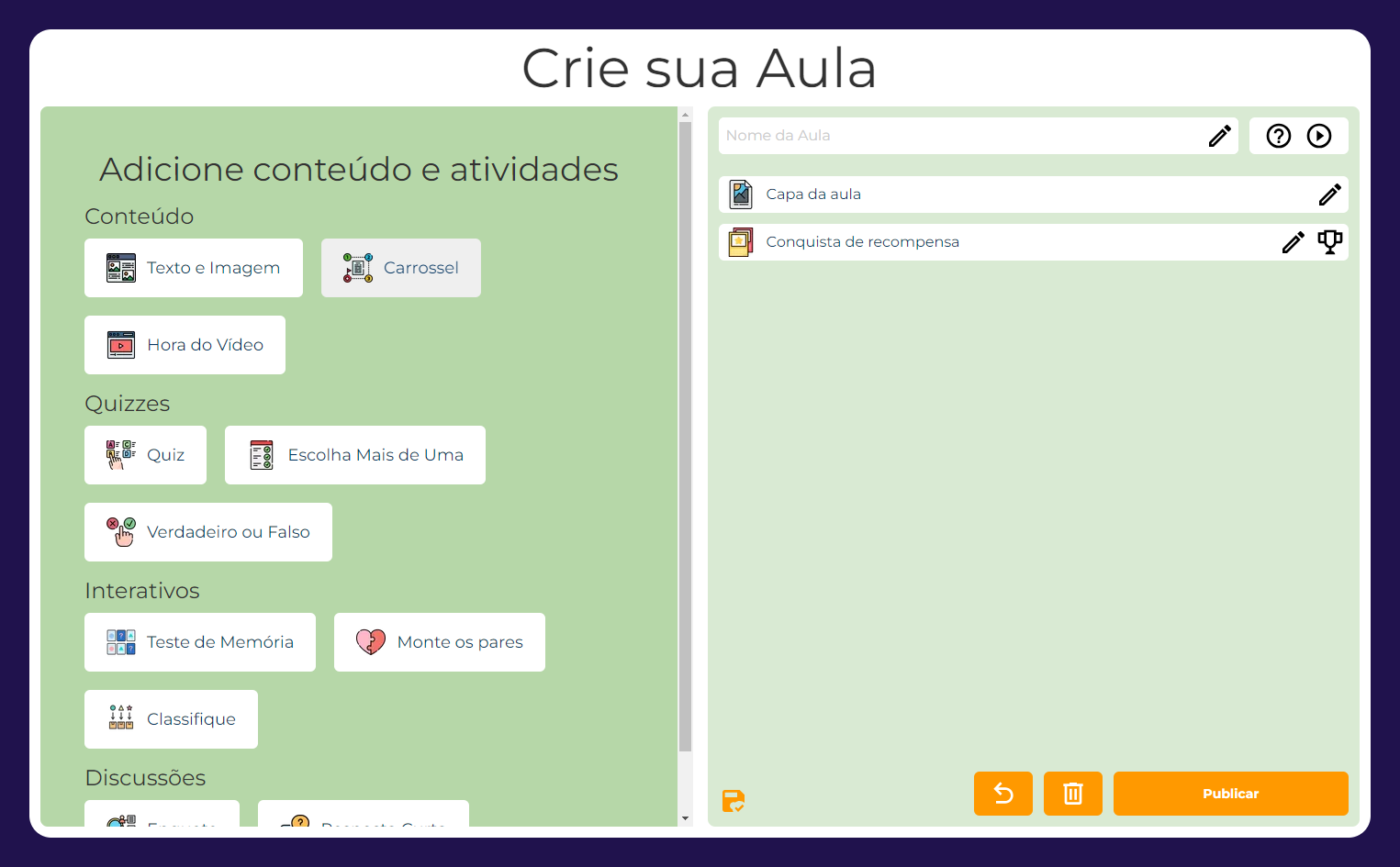 Clique em Carrossel