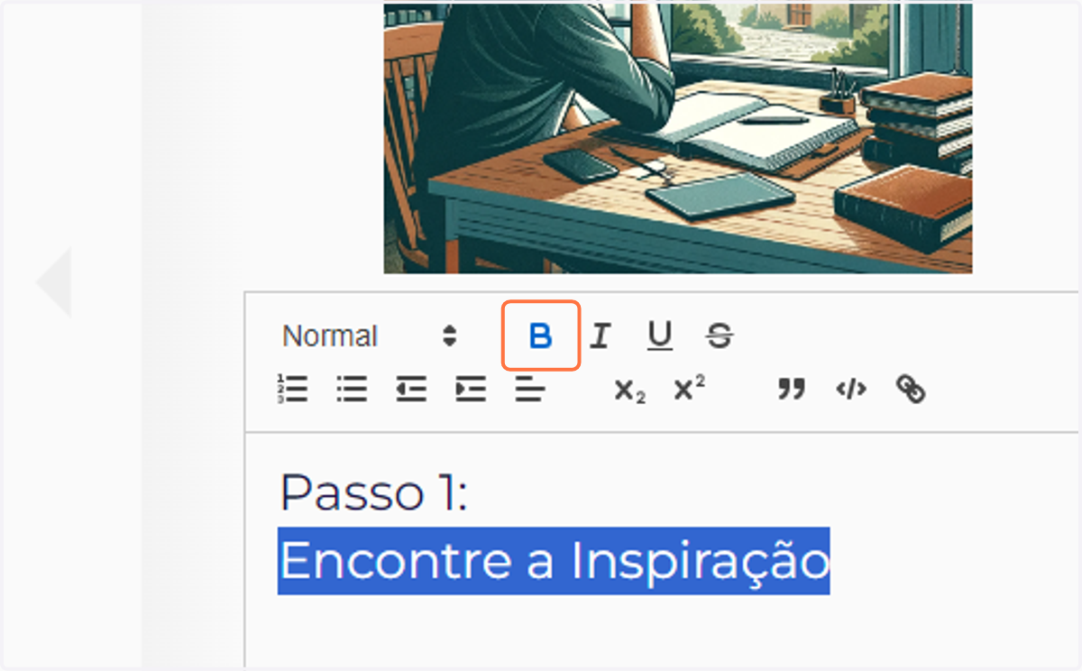 Selecione o texto para adicionar negrito
