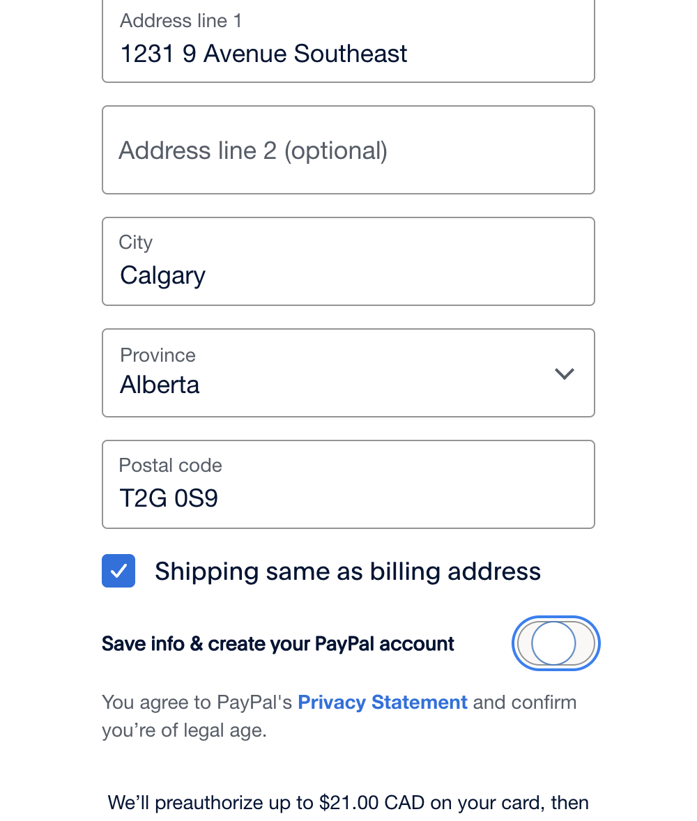 Uncheck Save info & create your PayPal account
