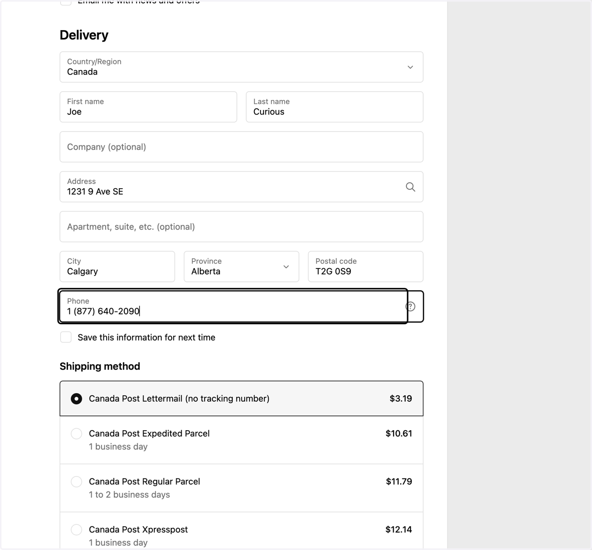 Select your preferred Shipping Method.