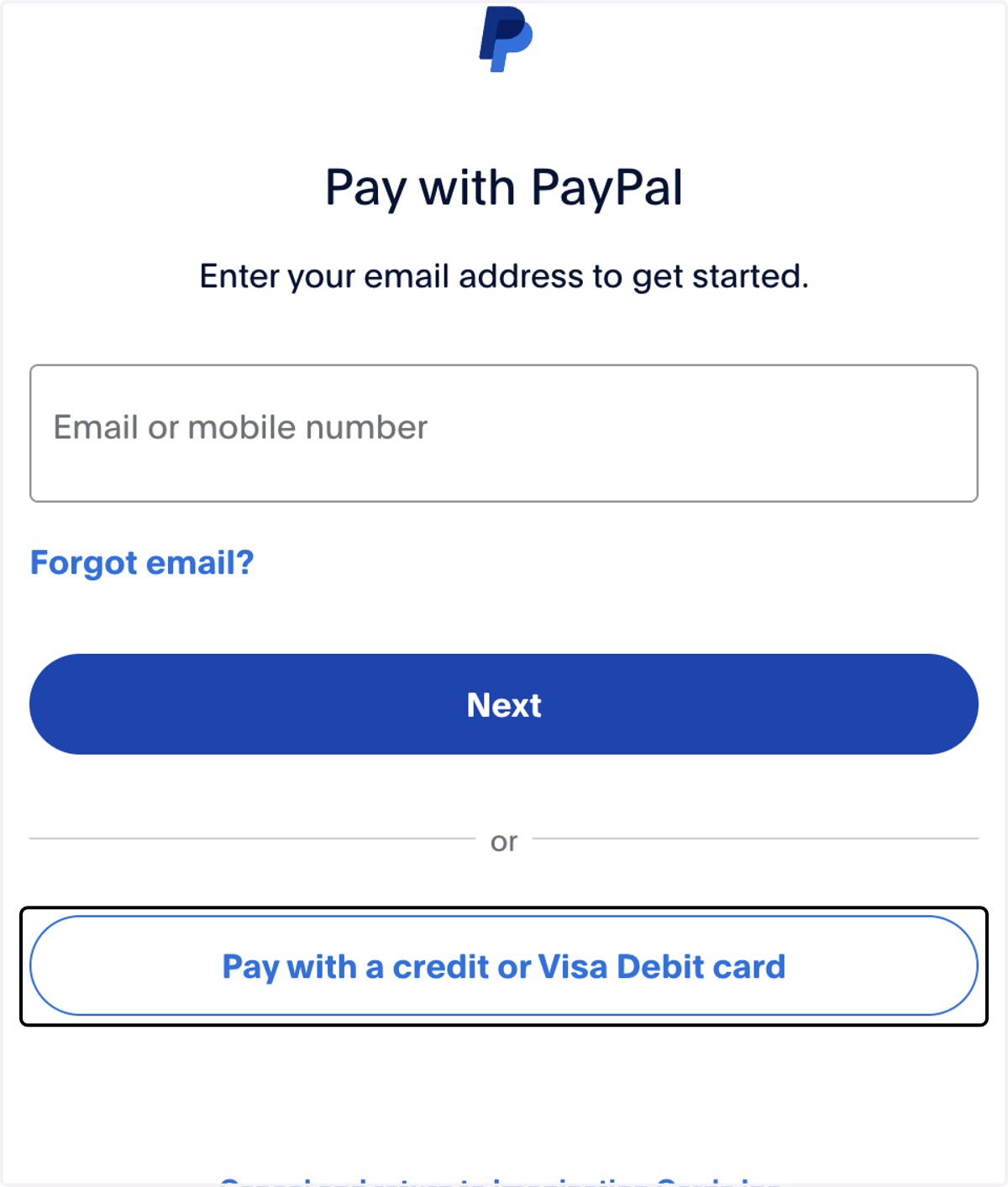 Click on Pay with a credit or Visa Debit card