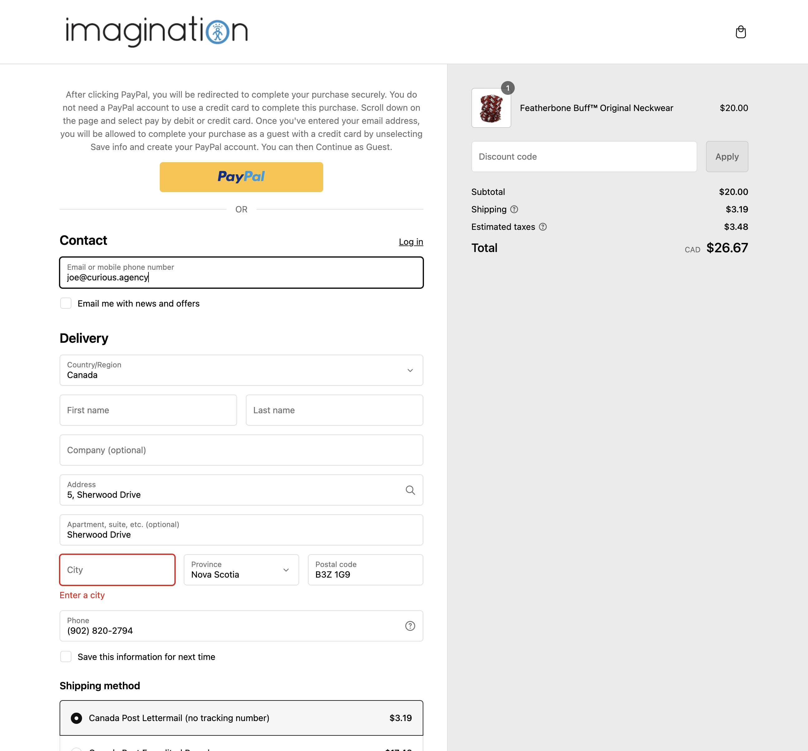 Fill out all of the Contact and Delivery fields.