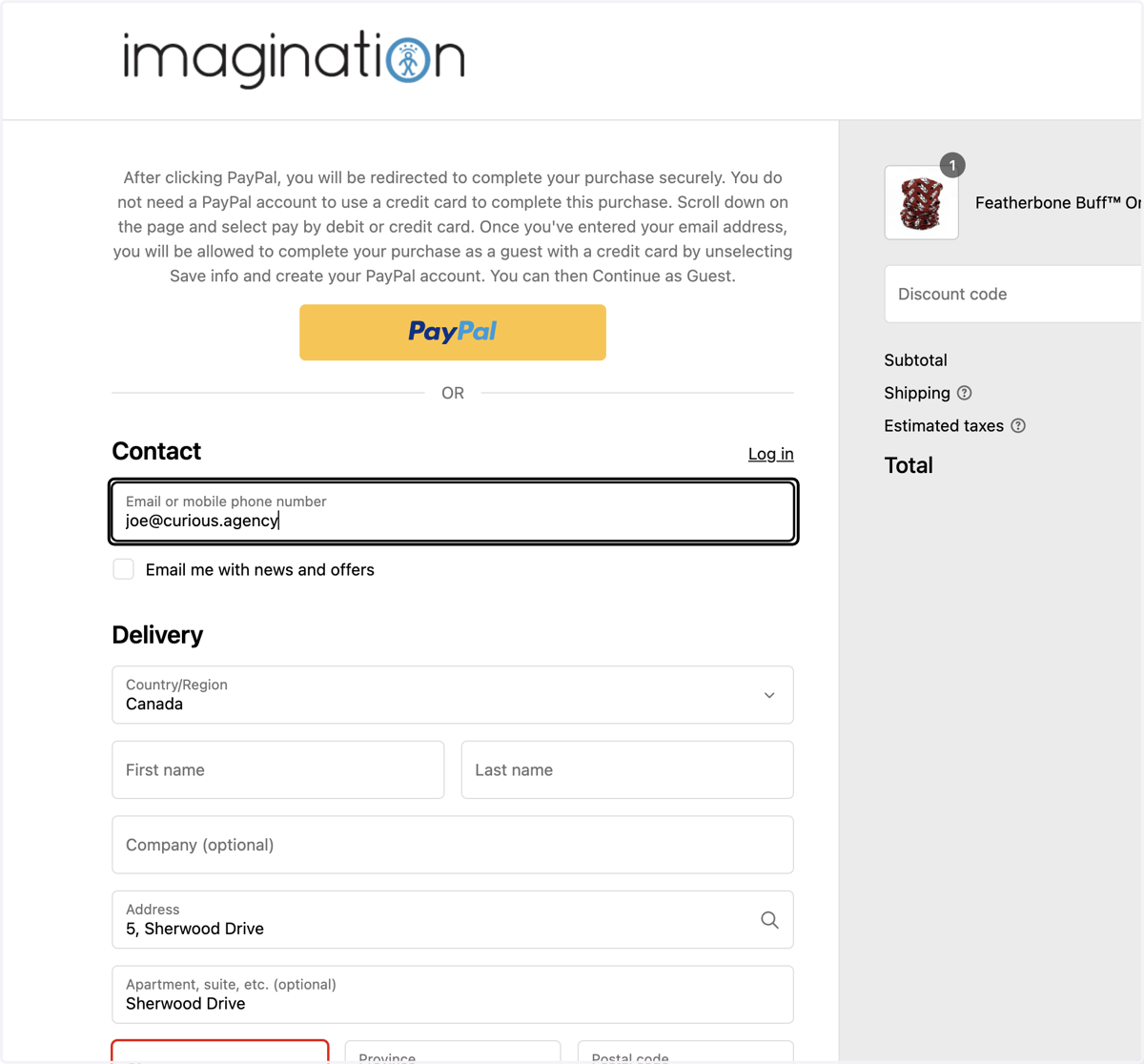 Fill out all of the Contact and Delivery fields.
