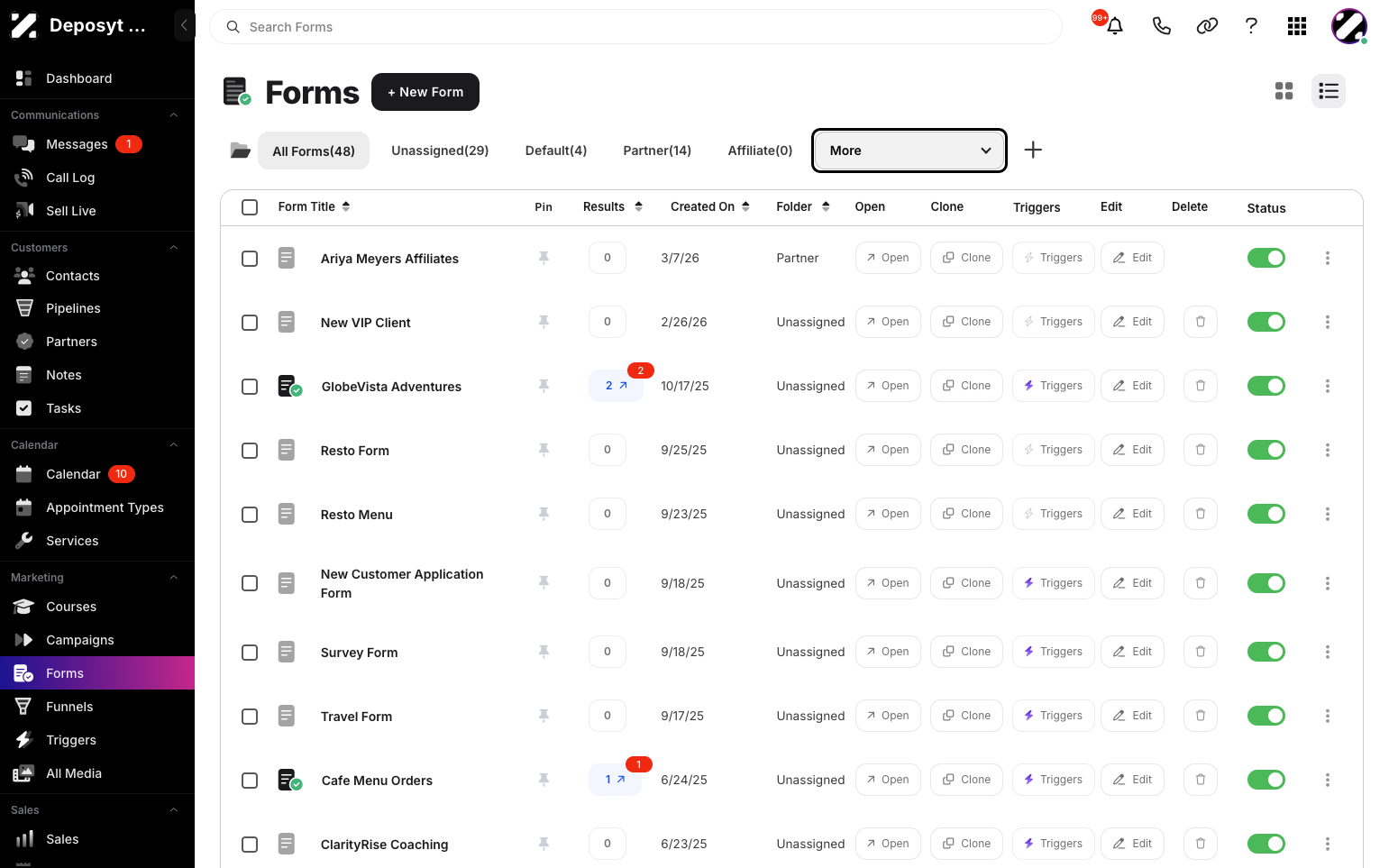 Step 3: Click the More dropdown button to view more folders.