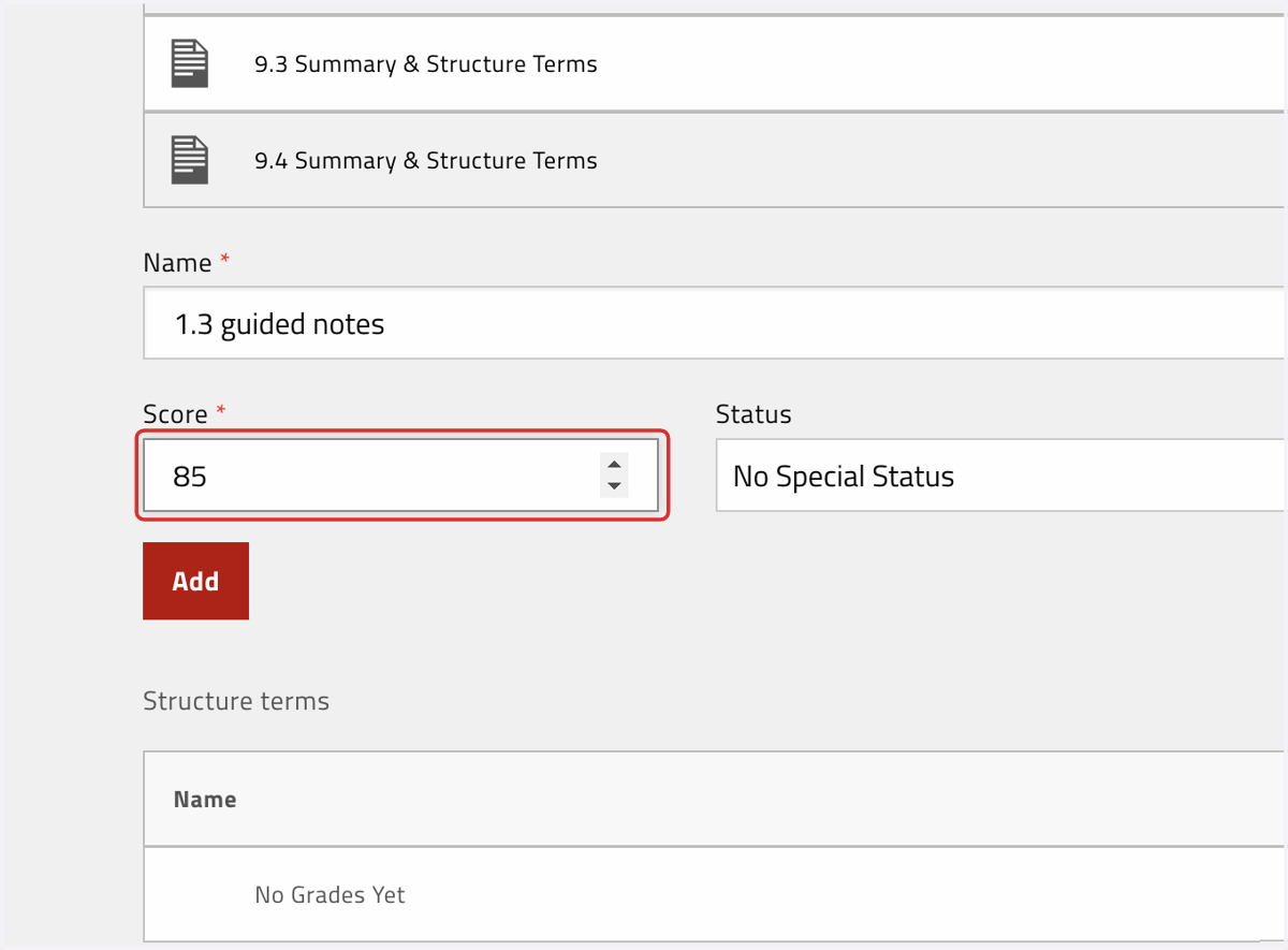 Enter the score AS A PERCENTAGE, not a numerical score