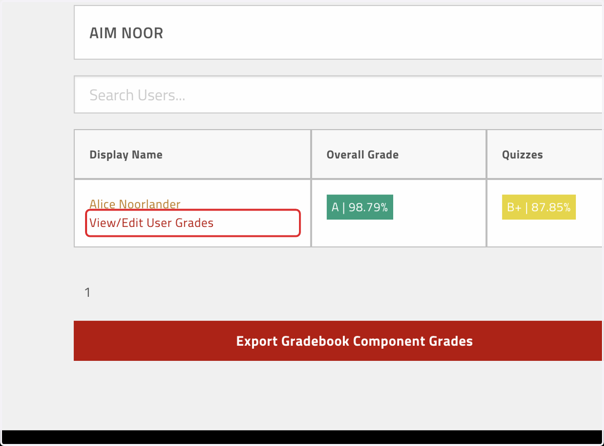 Click on View/Edit User Grades for the student in question