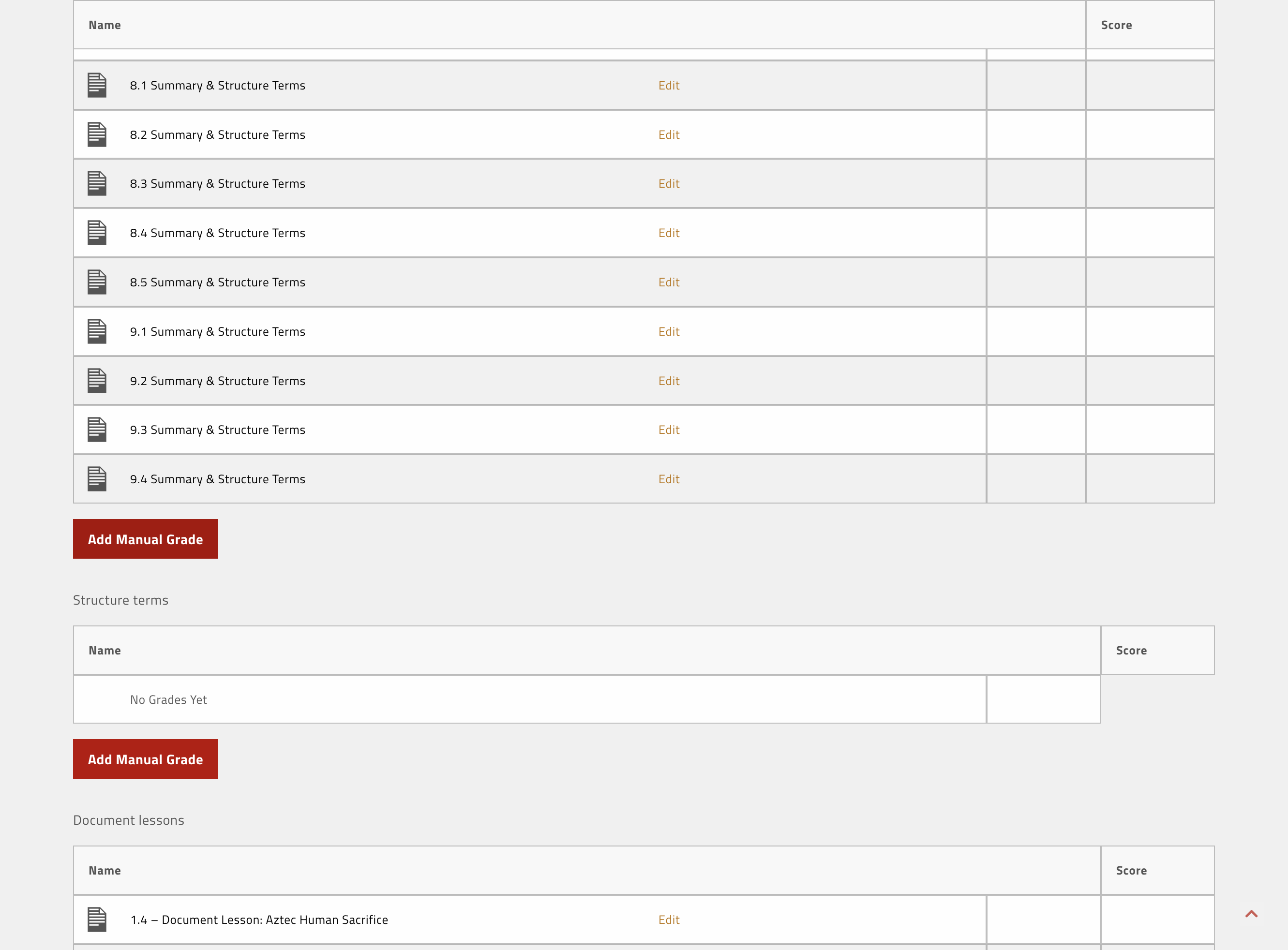 Click on Add Manual Grade under the assignment type you're trying to add