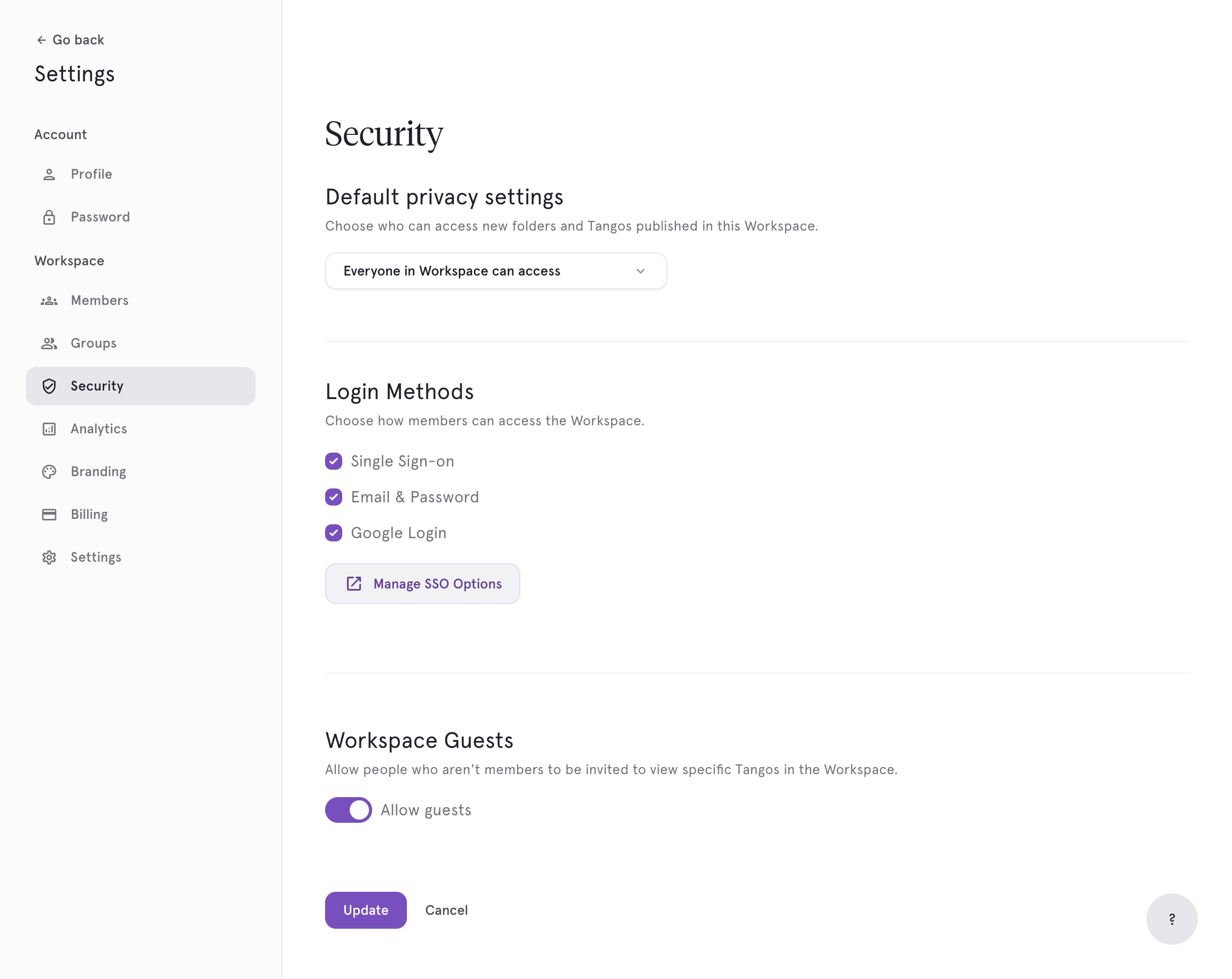 Click on Manage SSO Options again to access the menu