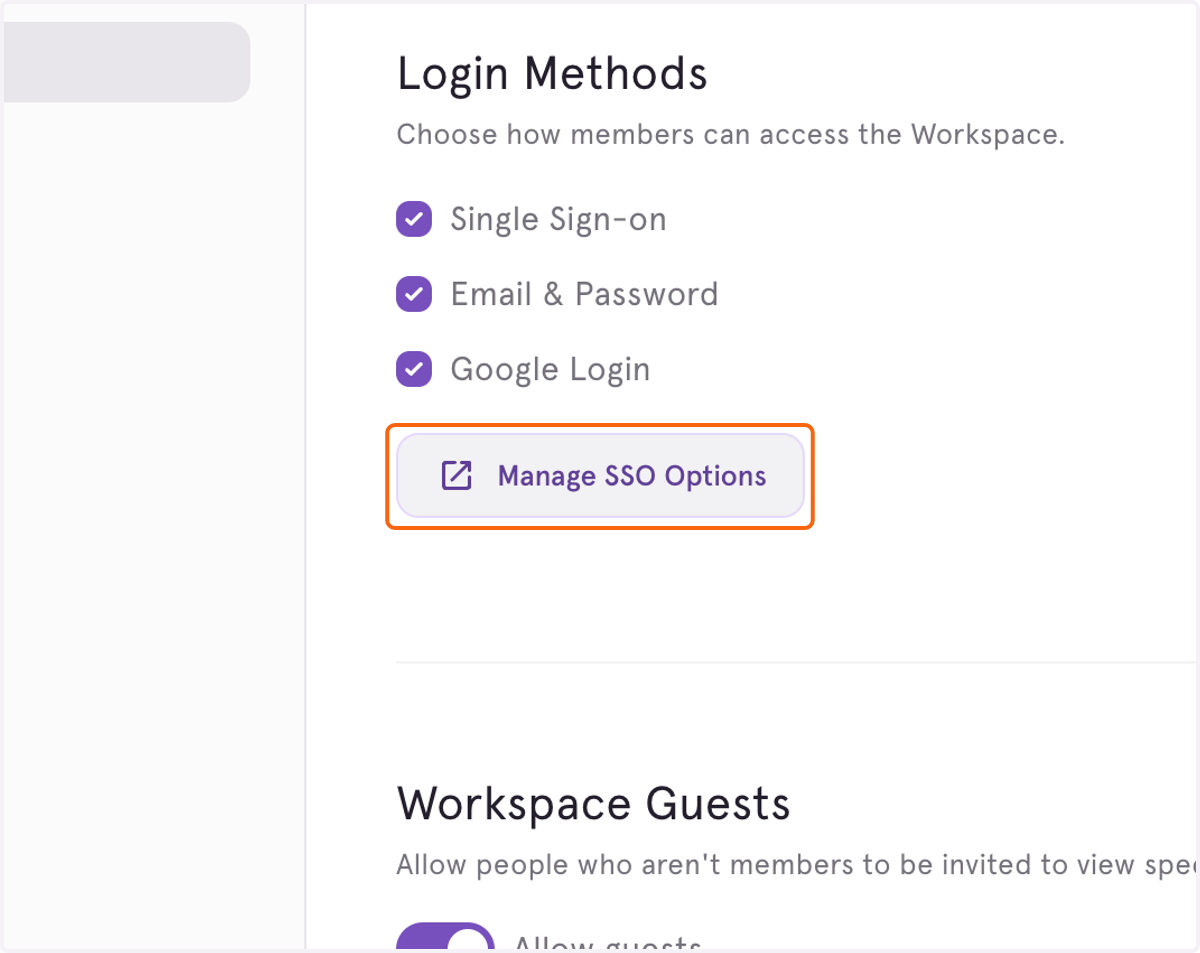 Click on Manage SSO Options again to access the menu