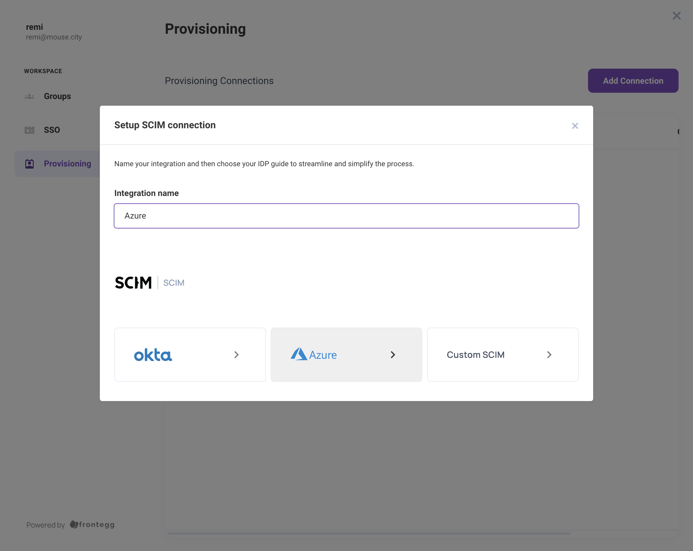 Click on the correct tile for your IDP. If you do not see your IDP listed, please use CUSTOM SCIM.