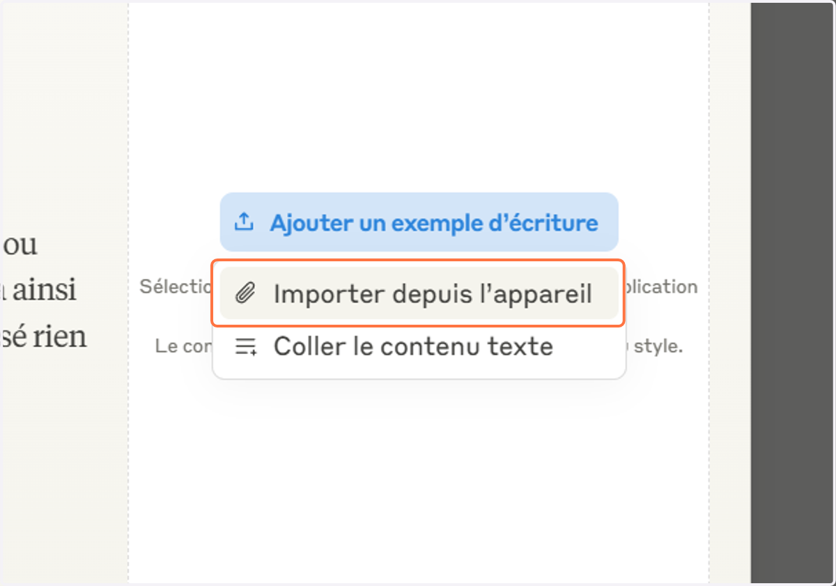 Cliquez sur Importer depuis l’appareil