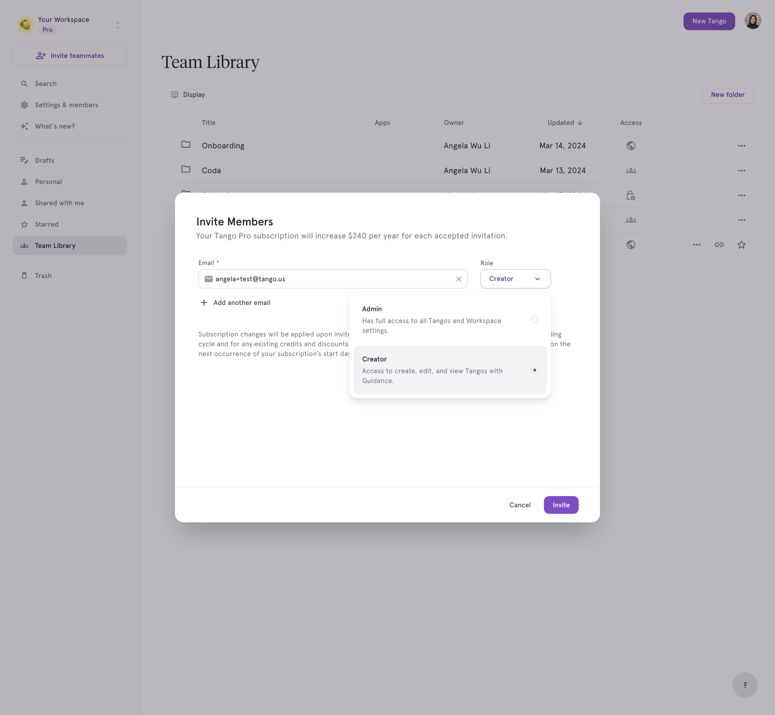 Select the role type from the dropdown
