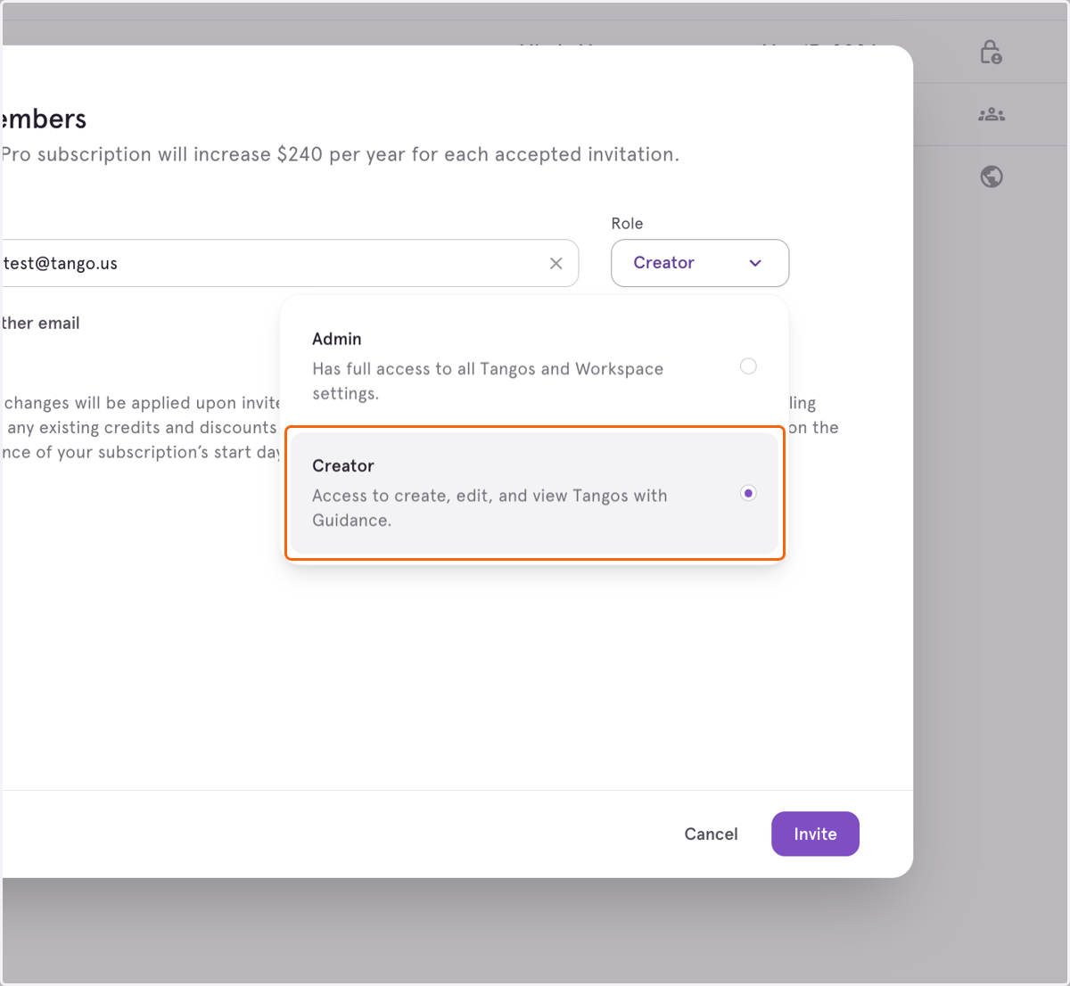 Select the role type from the dropdown