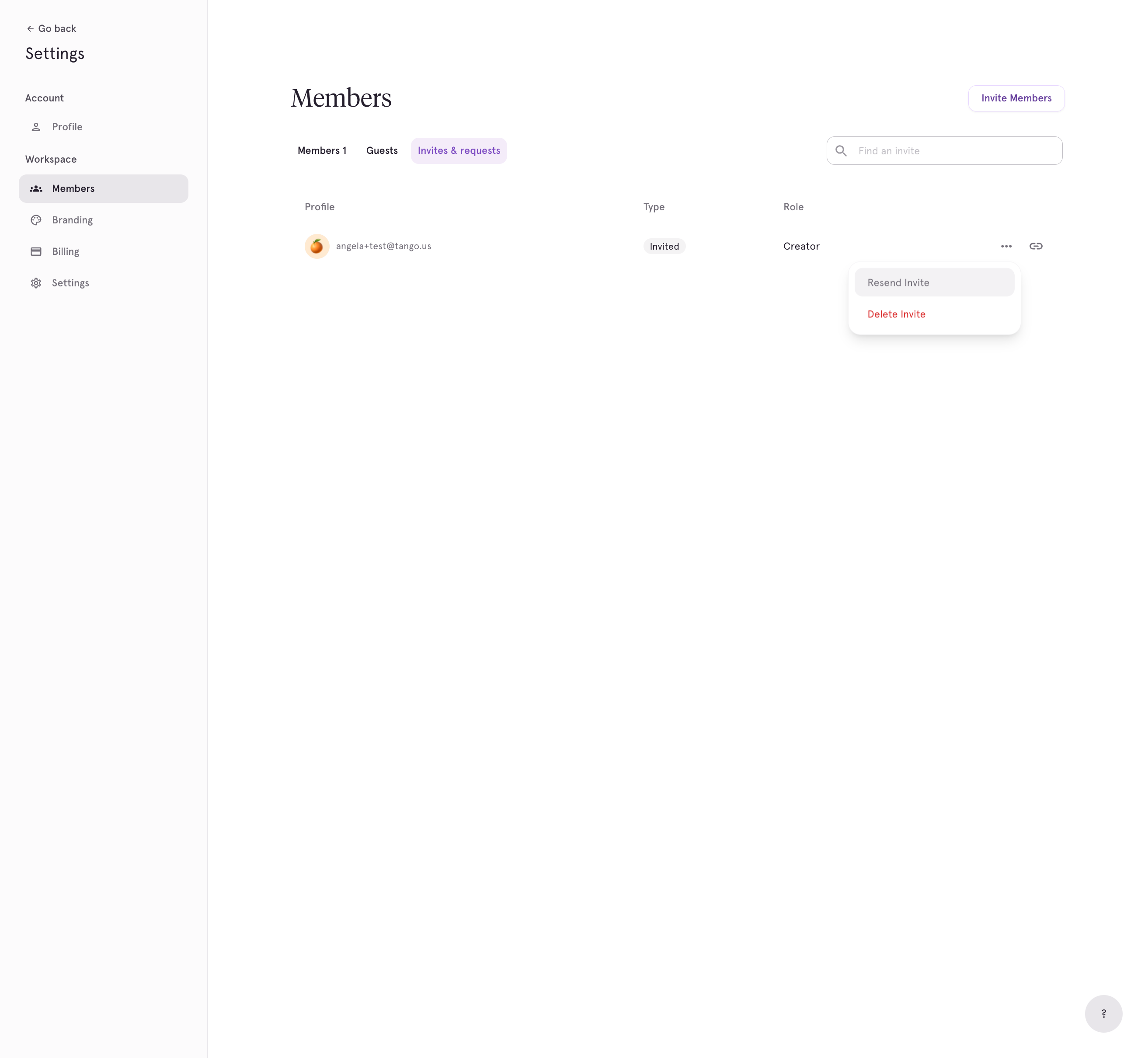 A. Click on Open option menu B. Click on Resend Invite to resend the invite to the Workspace. You can also delete the invite.
