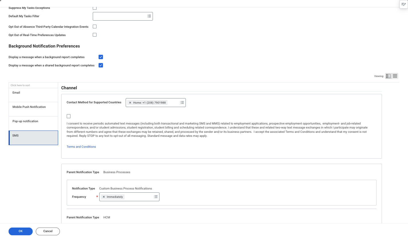 A. Scroll down to Channels, click on SMS in the Left Menu B. Check the box above 'I consent'