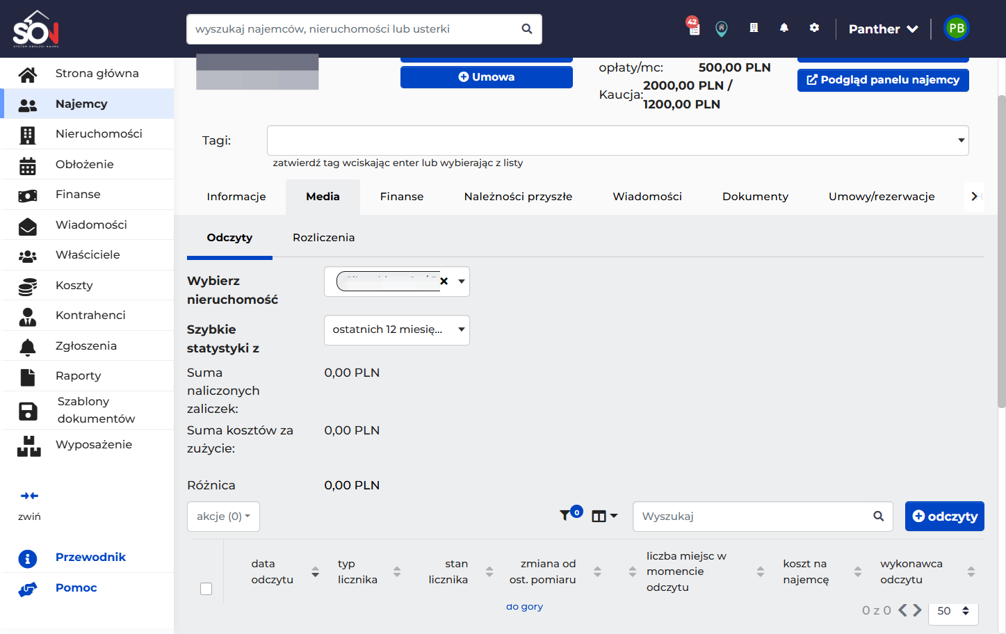 Możesz dodawać odczyty oraz rozliczenia najemcy