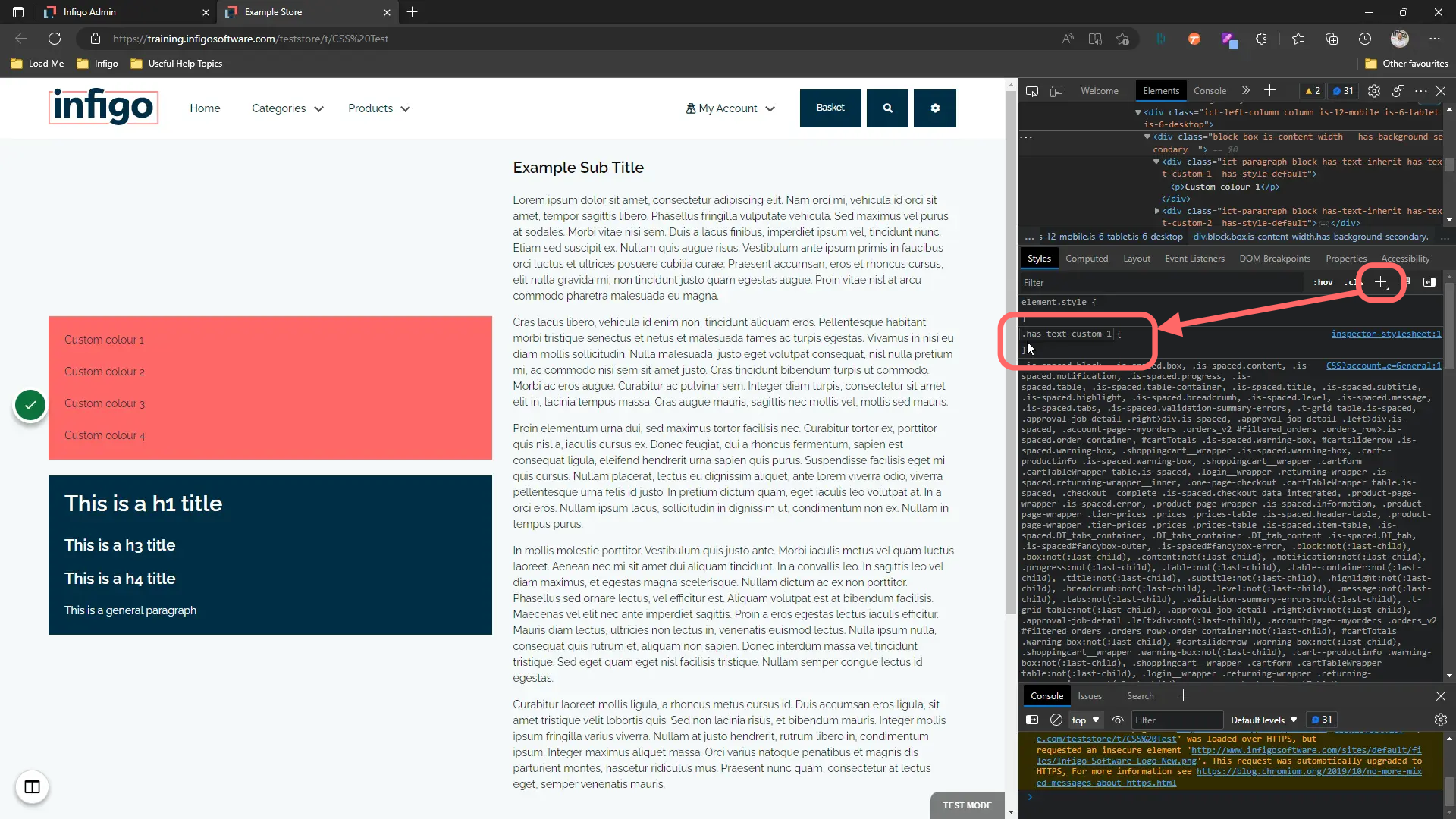 Click the '+' icon to add a new style rule and input a custom text color rule