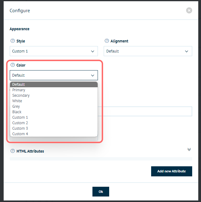 Set your content template elements to use custom text colours
