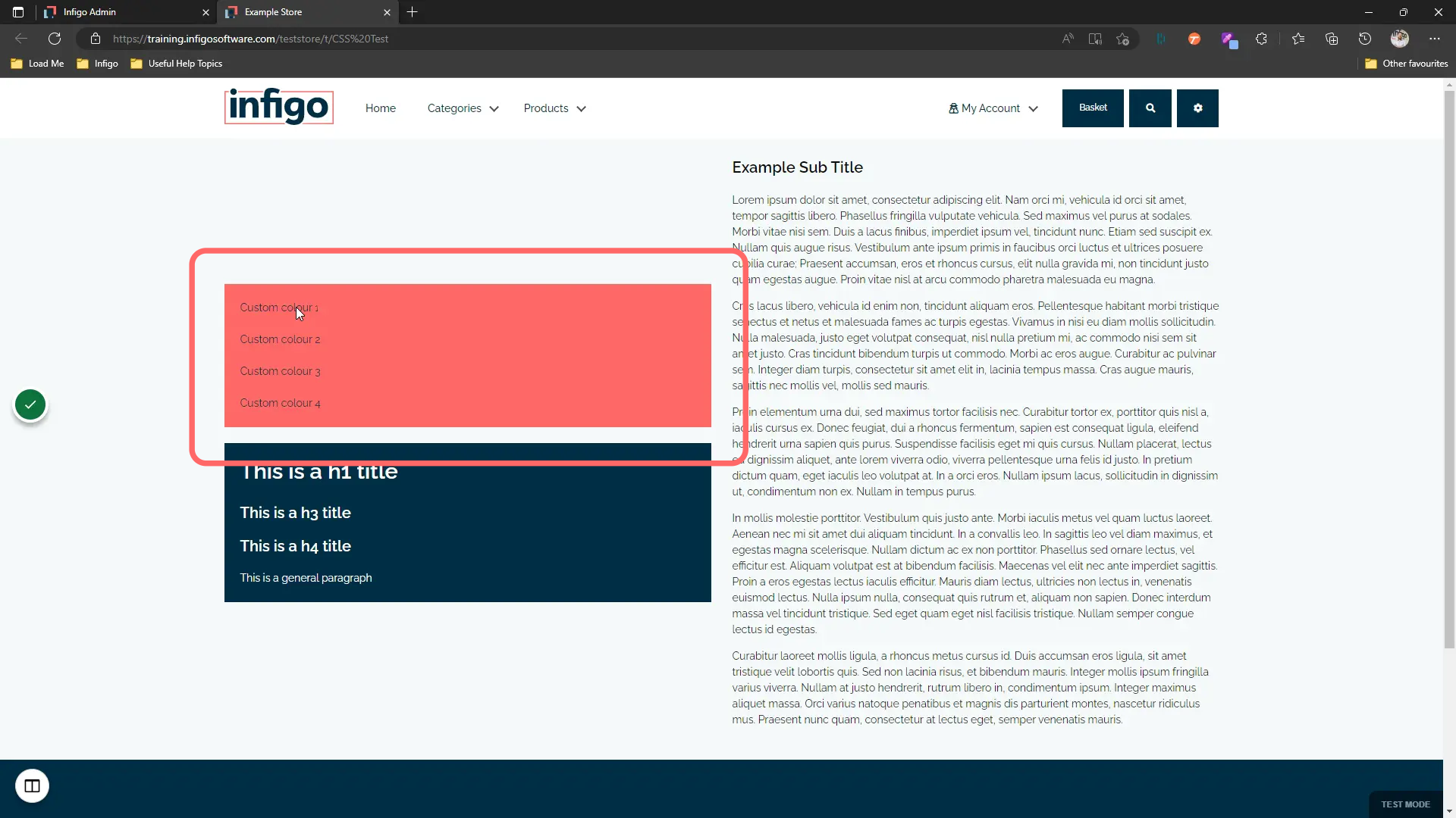 In our example, we have 4 separate paragraph blocks, each using one of the different custom colour selections.