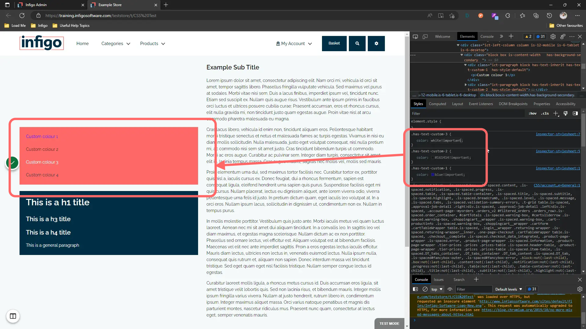 Defining custom text colours here will give you instant feedback on the web page