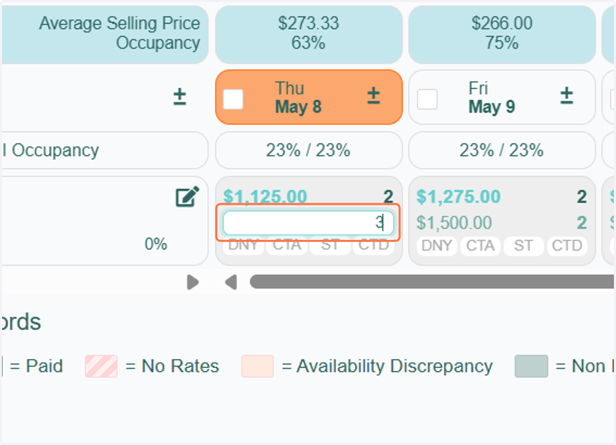 You can perform a hard override or adjust either the base night minimum (lower number) or the final night minimum (upper number) directly on the tape chart.