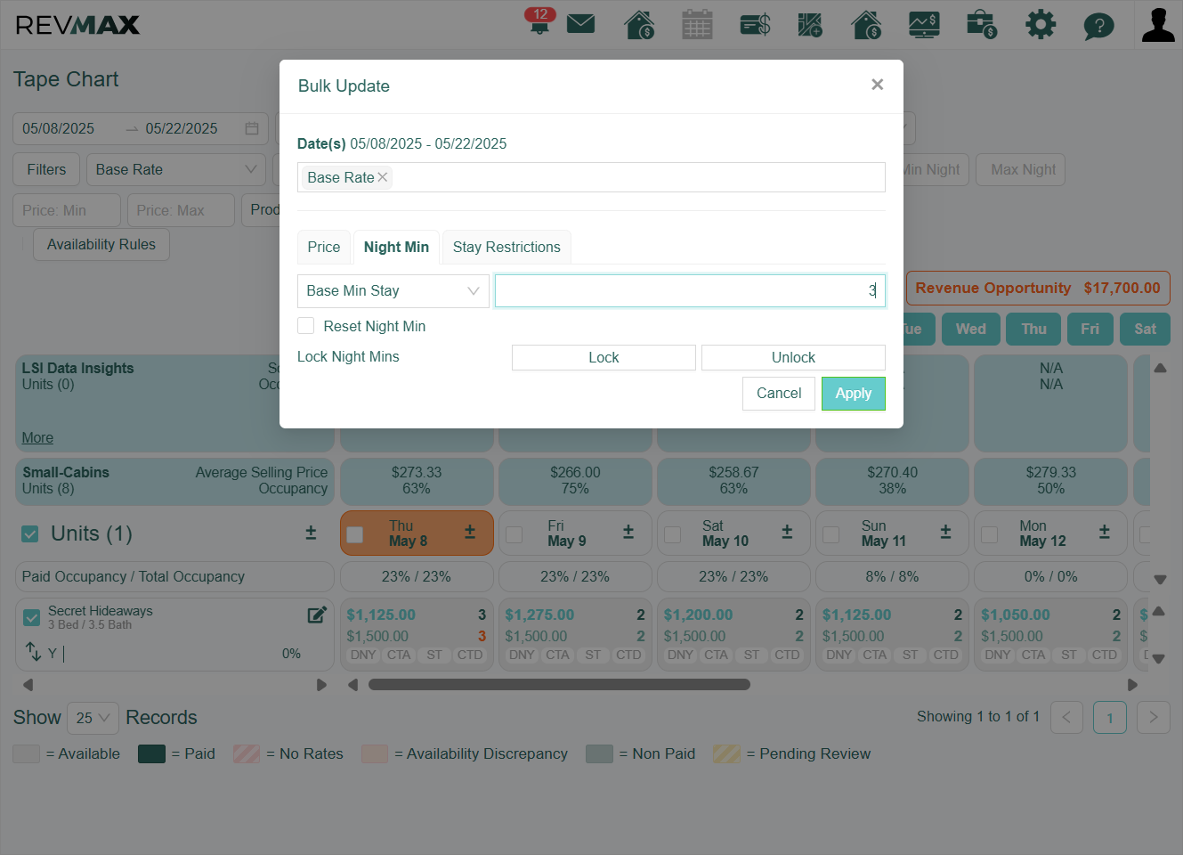 Input the preferred night minimum value you want to apply. Once set, click "Apply" to save.