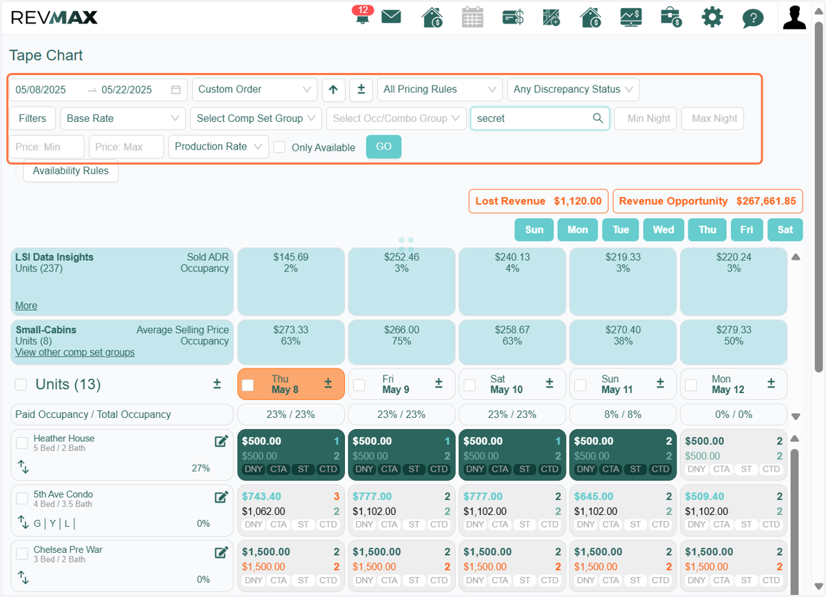 Filter the unit and dates for which you updated the season base night minimum.