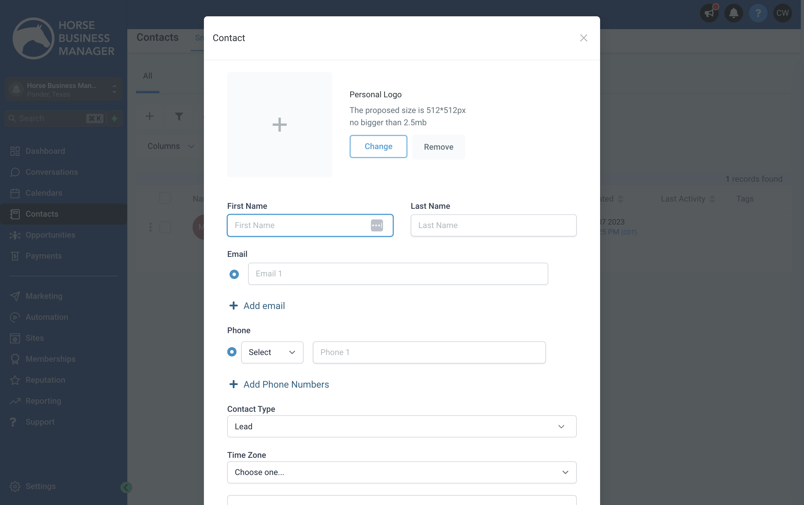 Use the fields to enter your contact's details