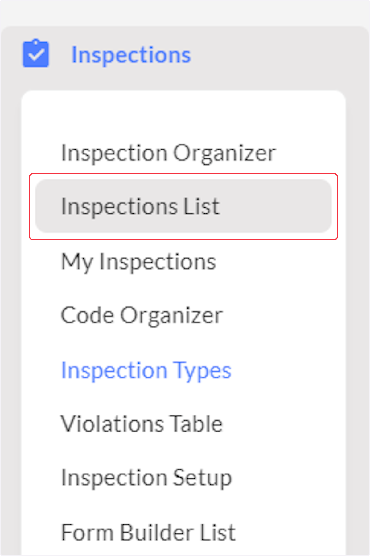 Navigate to the Inspections List and access the Inspection needing an Invoice.