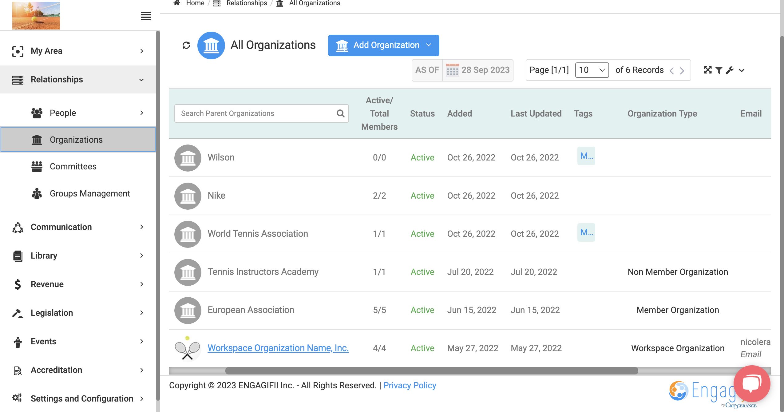 Click on the organization that you wish to update in order to view the organization detail page.