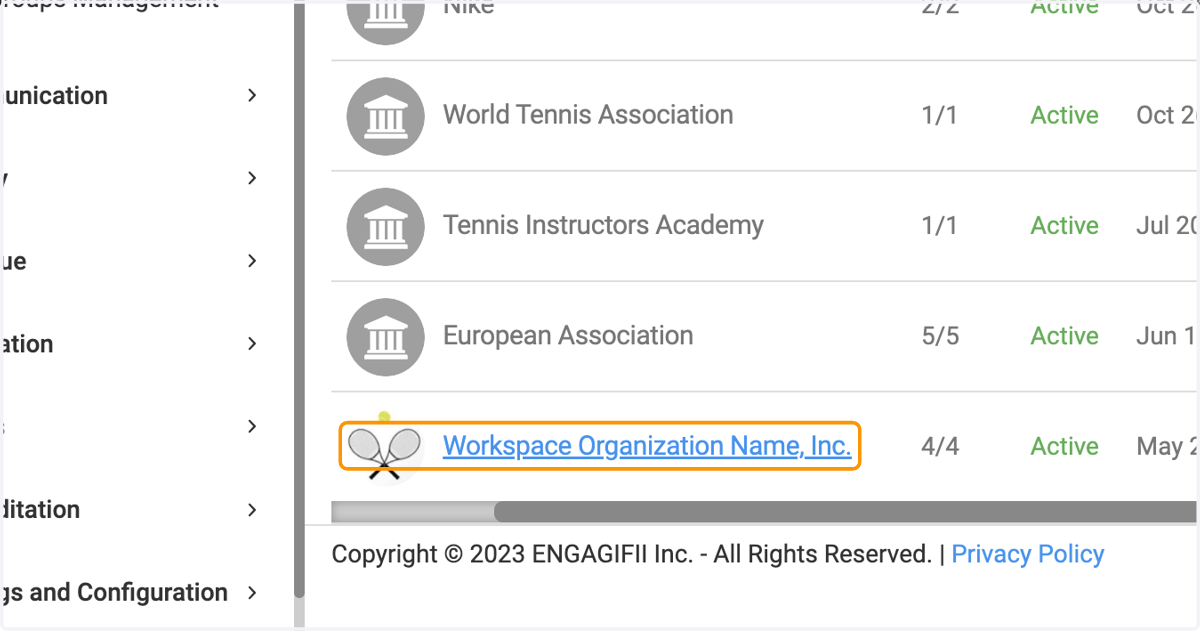 Click on the organization that you wish to update in order to view the organization detail page.
